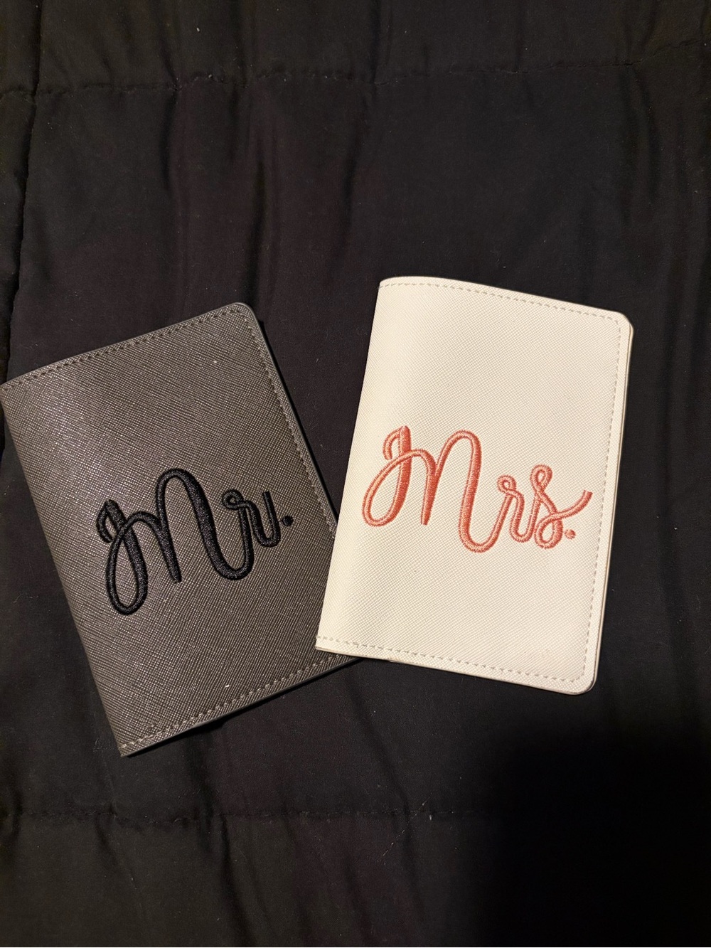 Mr. and Mrs. Embroidered Passport Covers - Black & White